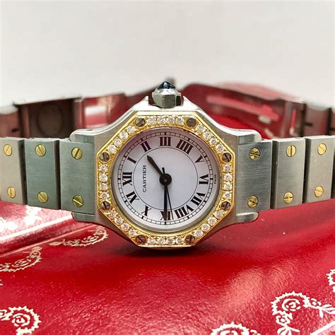 cartier santos octagon on wrist|Cartier Santos watch with diamonds.